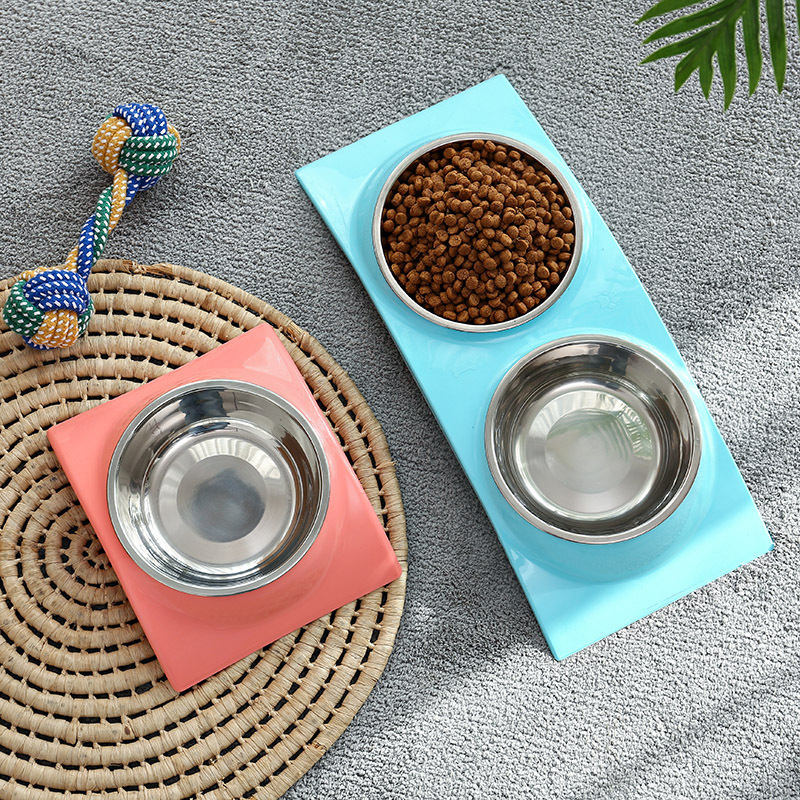 Stable anti-tip double pet bowl used for food and water