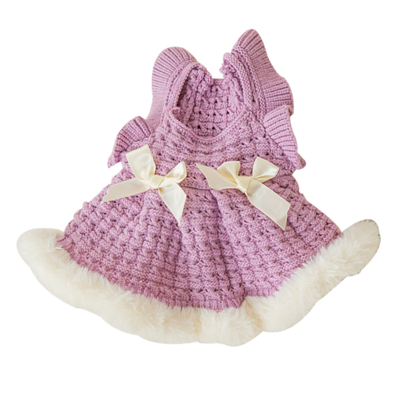 Purple bow knit pet dress product view
