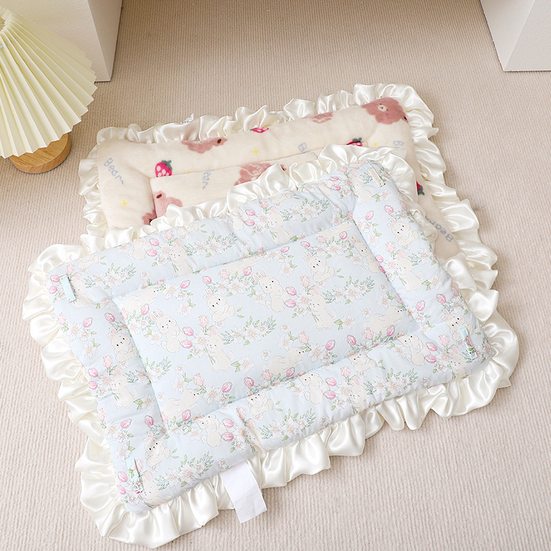 Light blue rabbit cozy plush pet sleeping mat set option